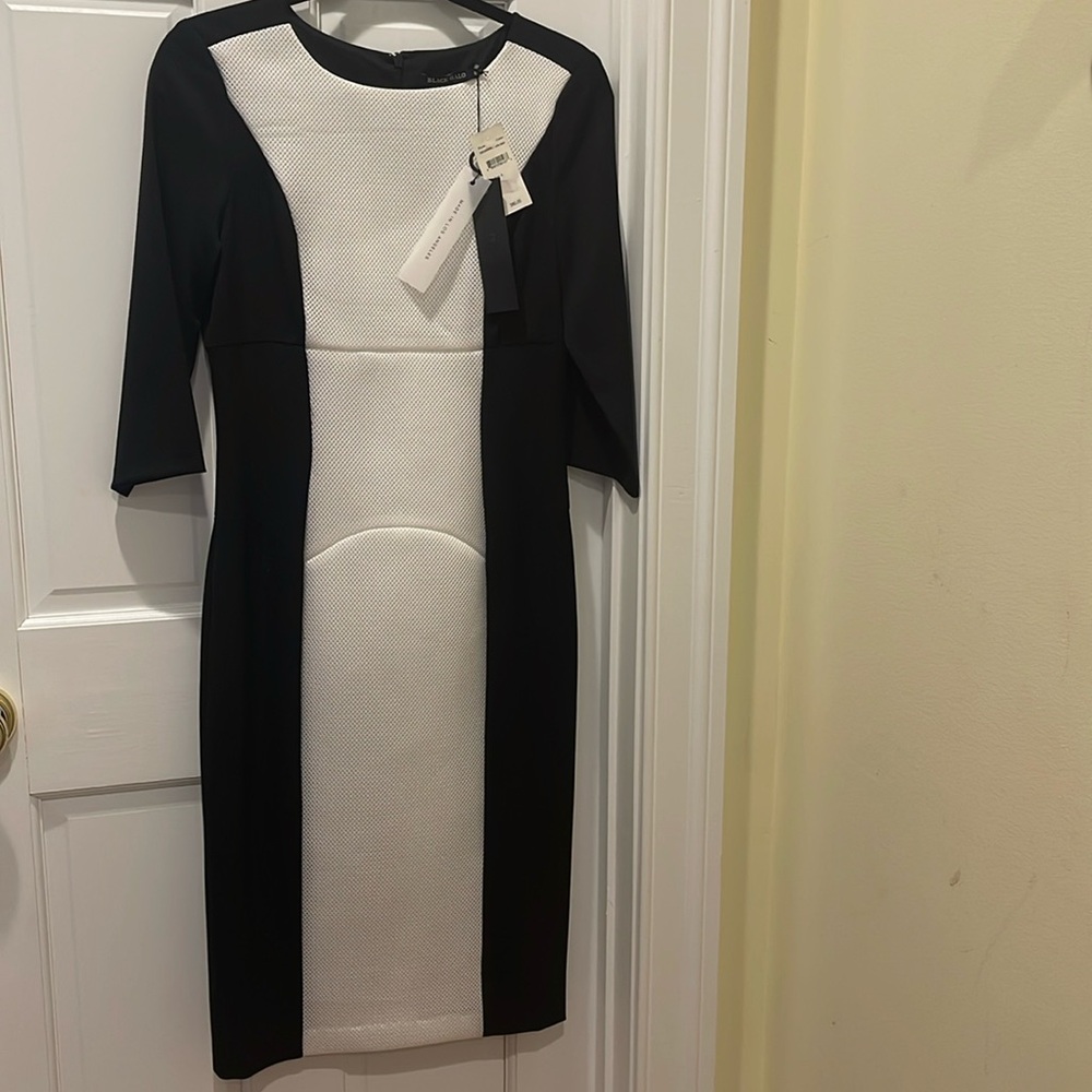 NWT Black Halo black and white dress. 3/4 sleeves. Size 8.